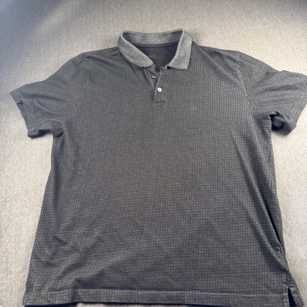 Van Heusen Mens Large Polo Shirt Charcoal Gray Micro Check Short Sleeve Cotton L - Picture 2 of 9
